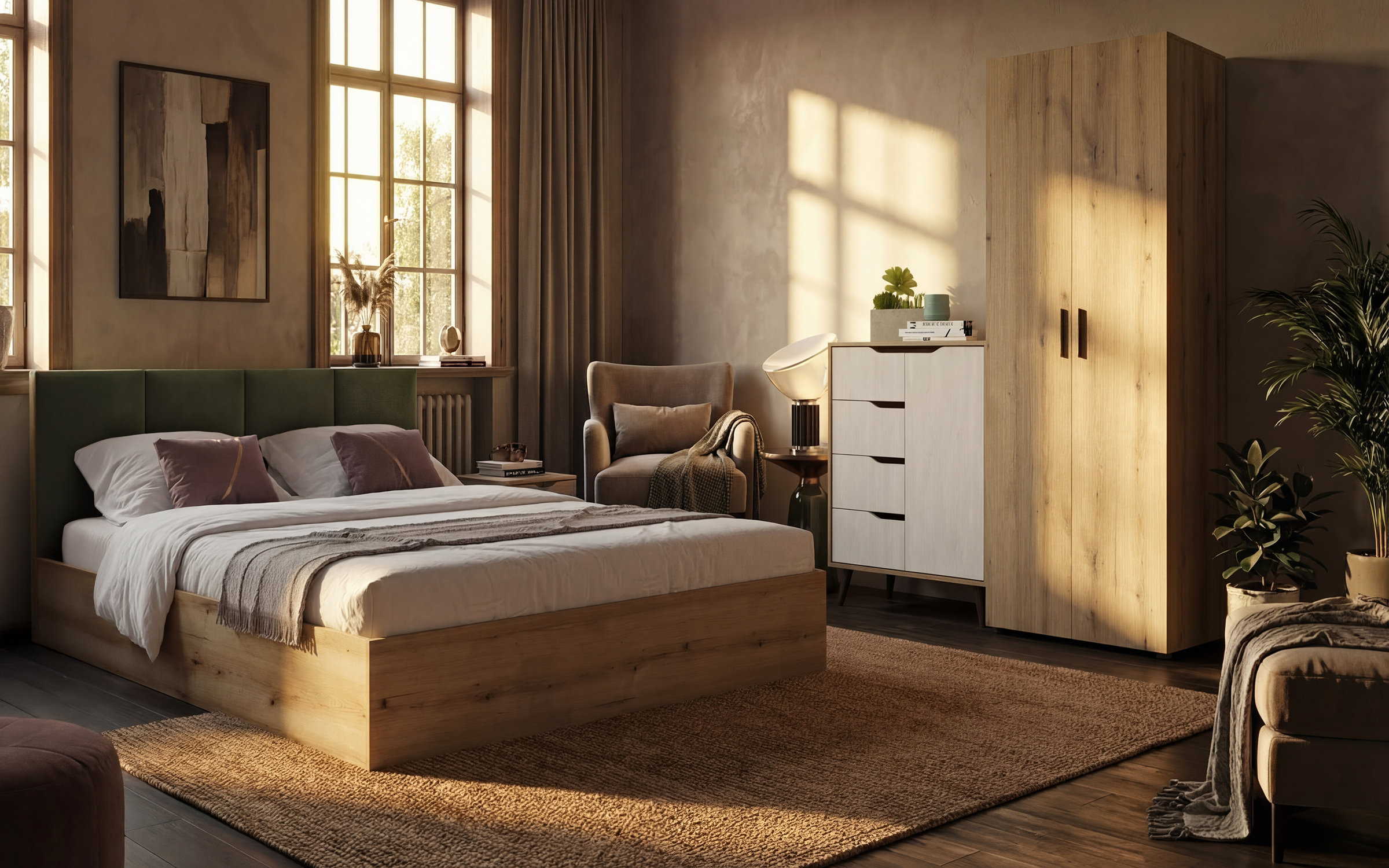 Set pentru dormitor Evora, stejar evoc + Silk  1